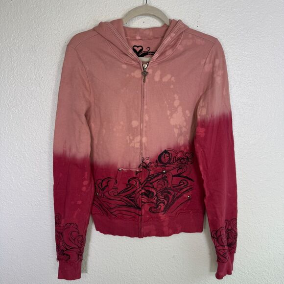 Key Closet Jacket Womens Large Koi Fish Studded Y2K Hoodie Tattoo Art Asian NEW - Picture 2 of 10